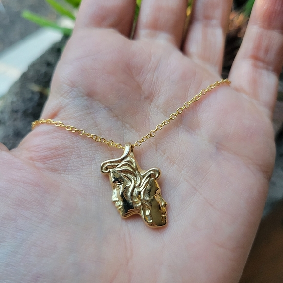 Vintage Dainty Gold Art Nouveau Style Double Face Necklace - Picture 7 of 8